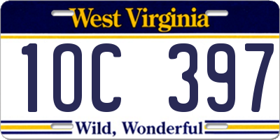 WV license plate 1OC397