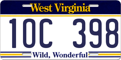 WV license plate 1OC398