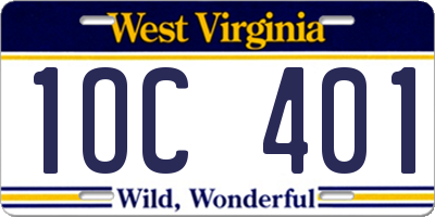 WV license plate 1OC401
