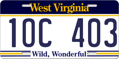 WV license plate 1OC403