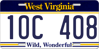WV license plate 1OC408