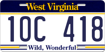 WV license plate 1OC418