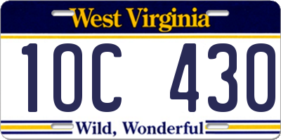 WV license plate 1OC430
