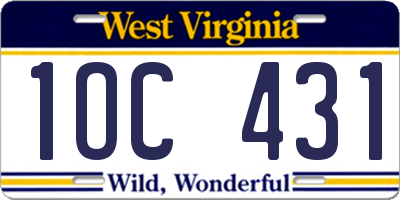 WV license plate 1OC431