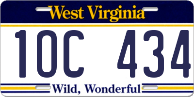 WV license plate 1OC434