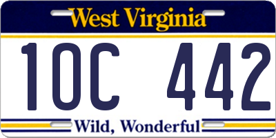 WV license plate 1OC442