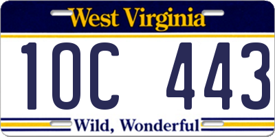 WV license plate 1OC443