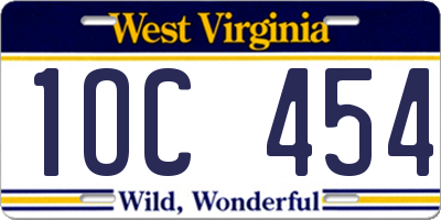 WV license plate 1OC454
