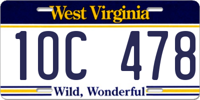 WV license plate 1OC478