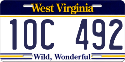 WV license plate 1OC492