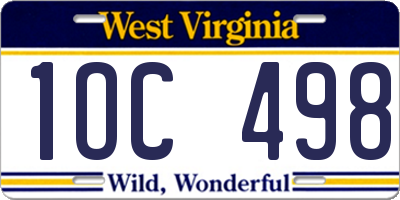 WV license plate 1OC498
