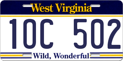 WV license plate 1OC502
