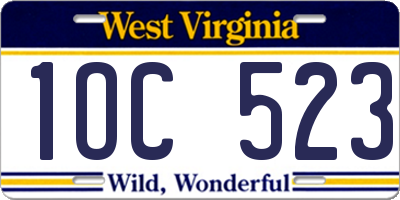 WV license plate 1OC523