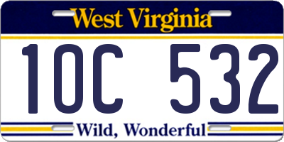 WV license plate 1OC532