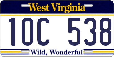 WV license plate 1OC538