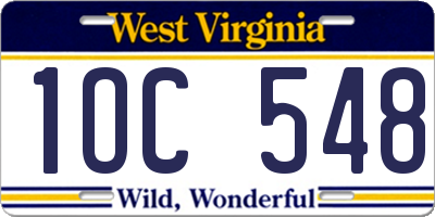WV license plate 1OC548
