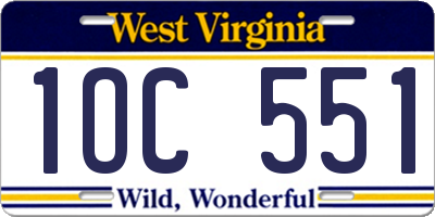 WV license plate 1OC551
