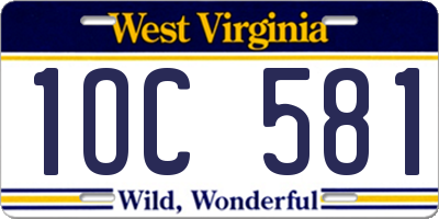 WV license plate 1OC581