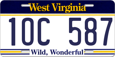 WV license plate 1OC587