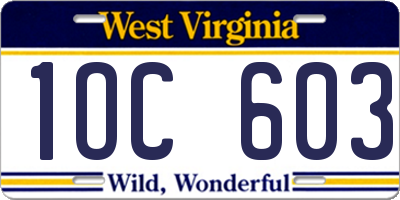 WV license plate 1OC603