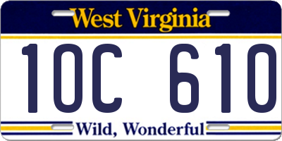 WV license plate 1OC610