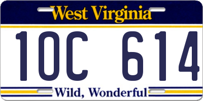 WV license plate 1OC614