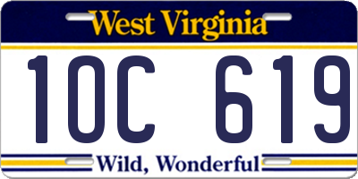 WV license plate 1OC619