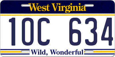 WV license plate 1OC634