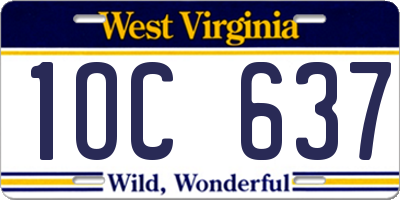 WV license plate 1OC637