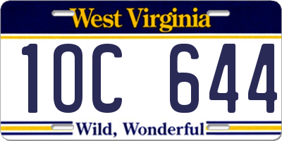WV license plate 1OC644