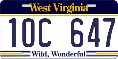 WV license plate 1OC647