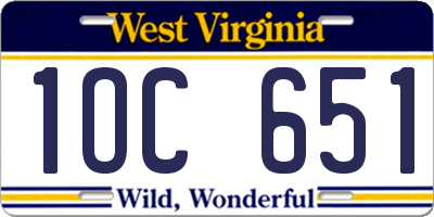 WV license plate 1OC651