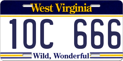 WV license plate 1OC666