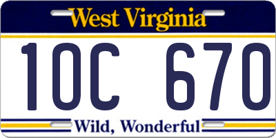 WV license plate 1OC670