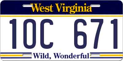 WV license plate 1OC671