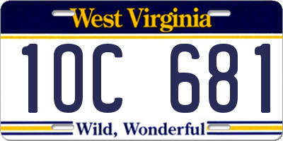 WV license plate 1OC681