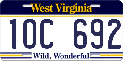 WV license plate 1OC692