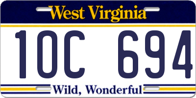 WV license plate 1OC694