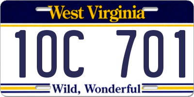 WV license plate 1OC701