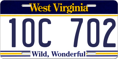WV license plate 1OC702