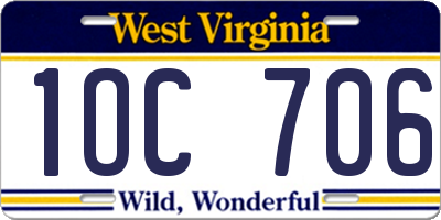 WV license plate 1OC706