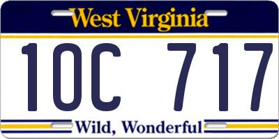 WV license plate 1OC717