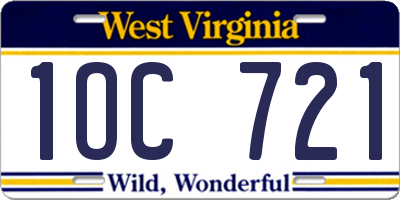WV license plate 1OC721