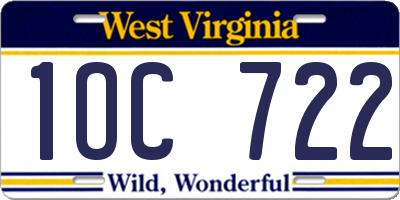WV license plate 1OC722