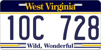 WV license plate 1OC728