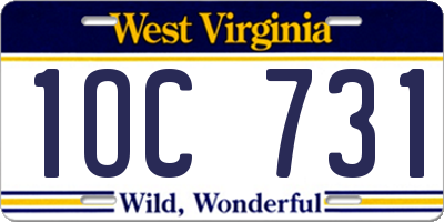 WV license plate 1OC731