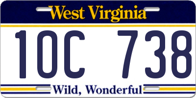 WV license plate 1OC738