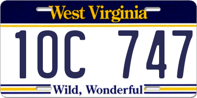 WV license plate 1OC747