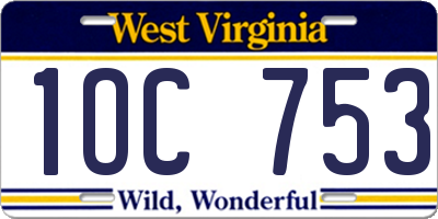 WV license plate 1OC753
