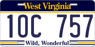 WV license plate 1OC757